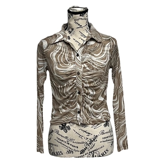 Meraki Mesh Sheer Crop Top Blouse 70s 80s Hippie Casual 90s Y2k Retro S Boho - Picture 1 of 9